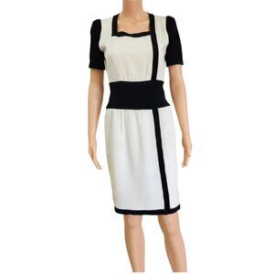 Escada by Margaretha Ley Silk Dress Ivory and Black Short Sleeve Lined Womens 34